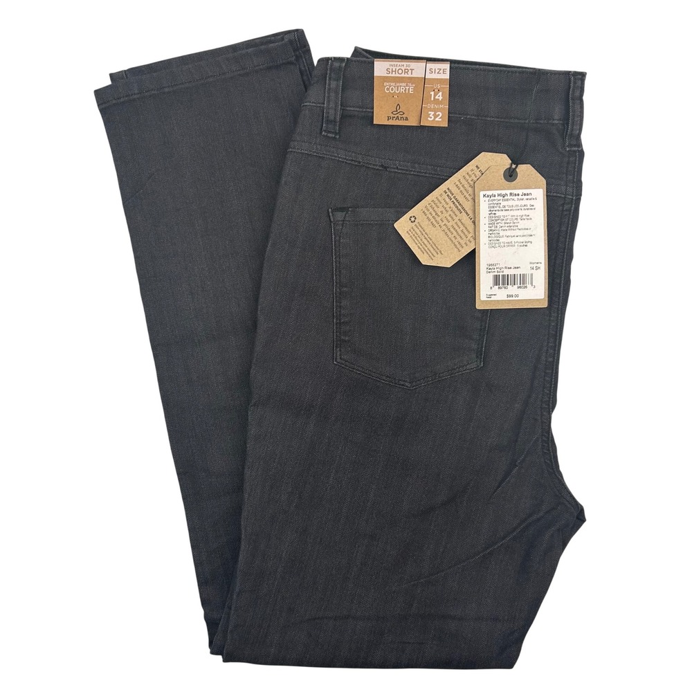 Prana Kayla High Rise Jean Women 14 Short Charcoal Grey Organic Cotton 1968371